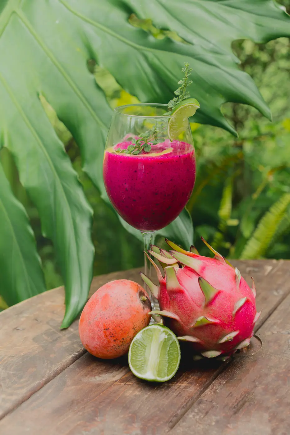 A vivid magenta dragon fruit smoothie made with Nicaraguan pitahaya